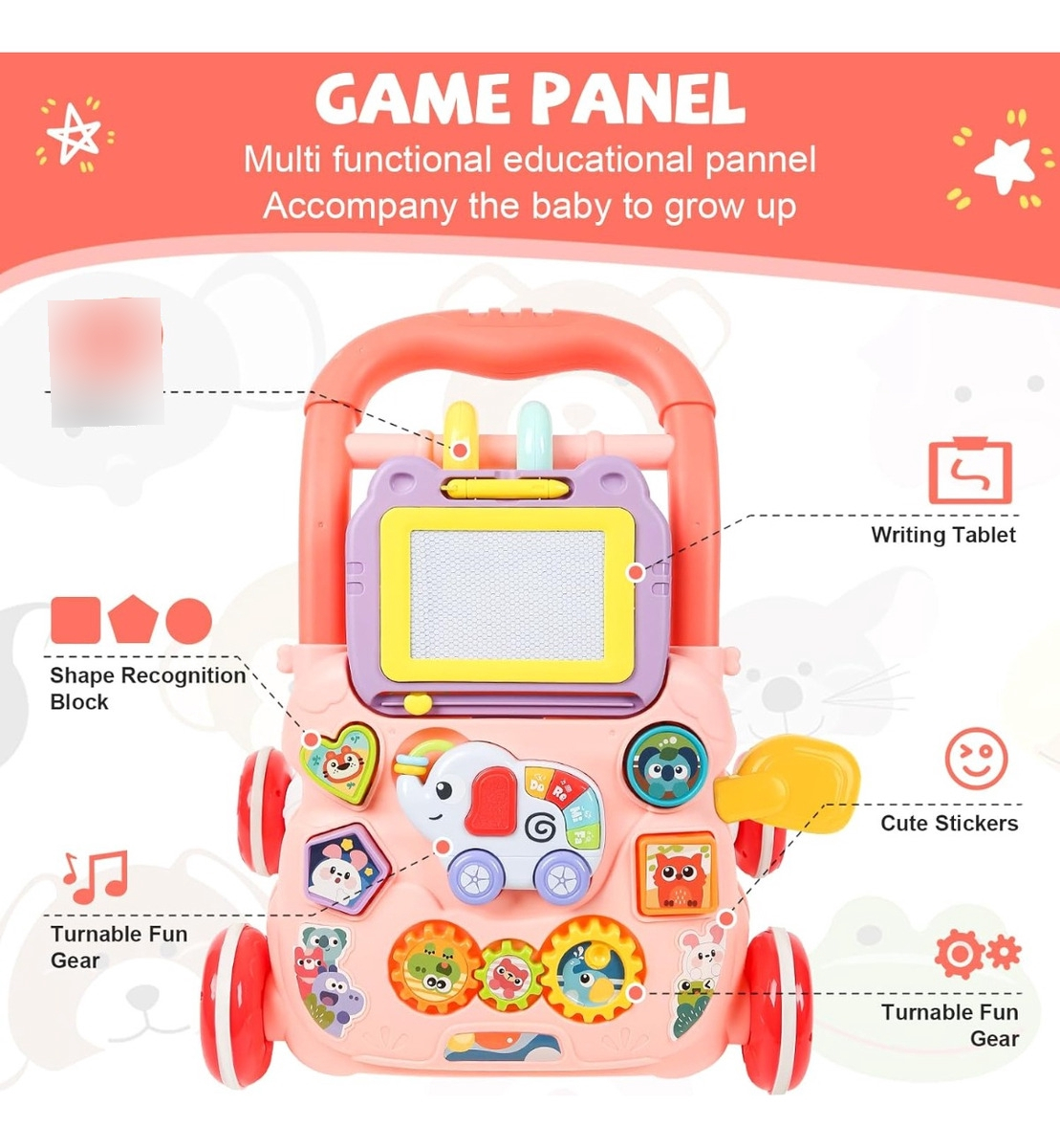 Andador Caminador Bebe Musical Panel Didactico Kiddos ROSA.