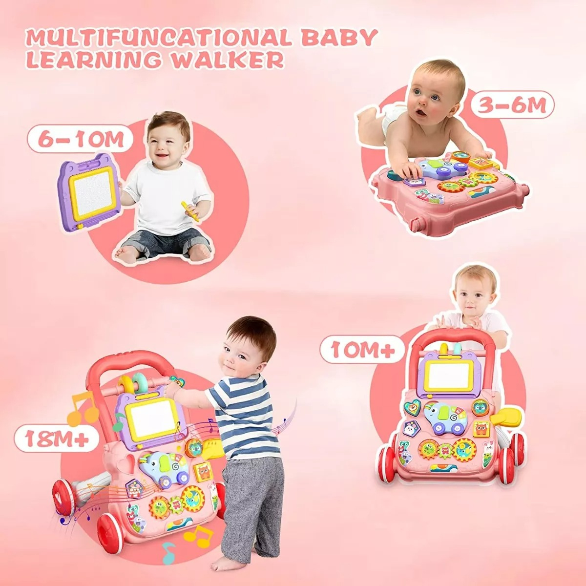 Andador Caminador Bebe Musical Panel Didactico Kiddos ROSA.