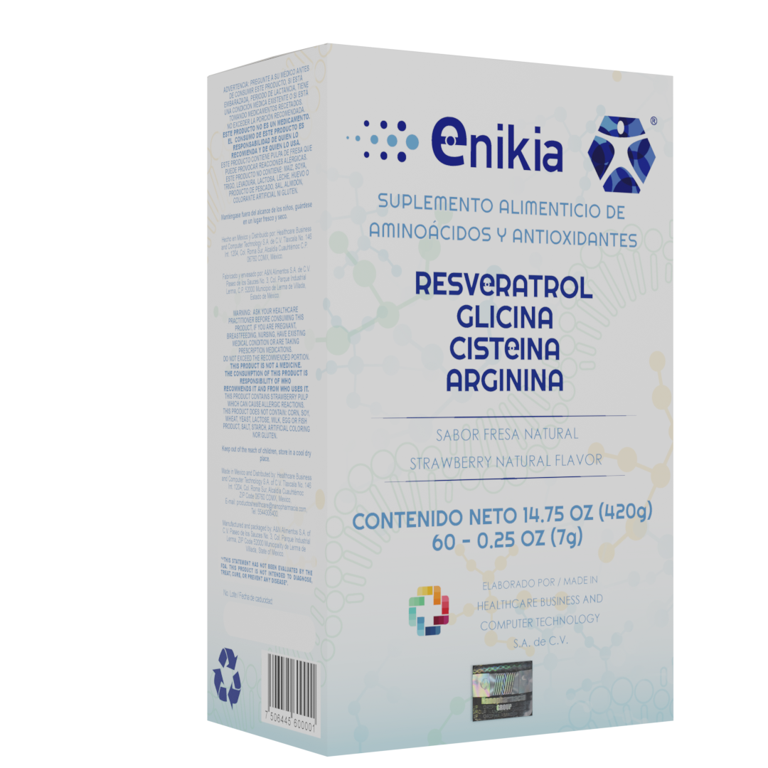 Resveratrol, Glicina, Cisteína, Arginina con nanotecnología aplicada, Sabor Fresa. 60 Sobres.- ENIKIA 