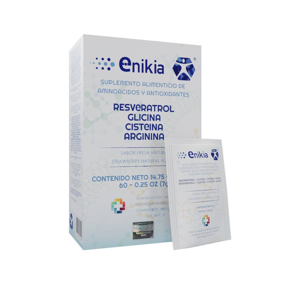 Resveratrol, Glicina, Cisteína, Arginina con nanotecnología aplicada, Sabor Fresa. 60 Sobres.- ENIKIA 