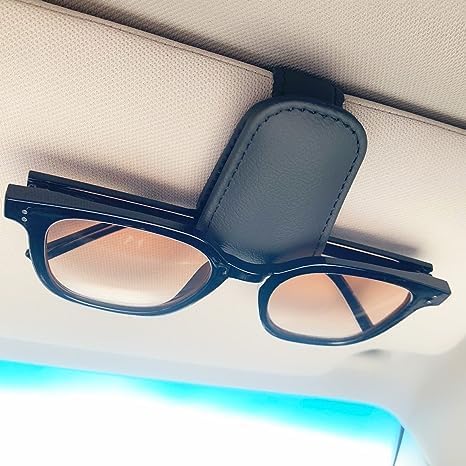 AKASENKO Soporte magnético de Piel para anteojos de Sol para Coche, Clip magnético para Colgar anteojos para Visera de Coche, Adecuado para Diferentes tamaños de Vasos，Accesorios de Coche (Negro) Marca: AKASENKO