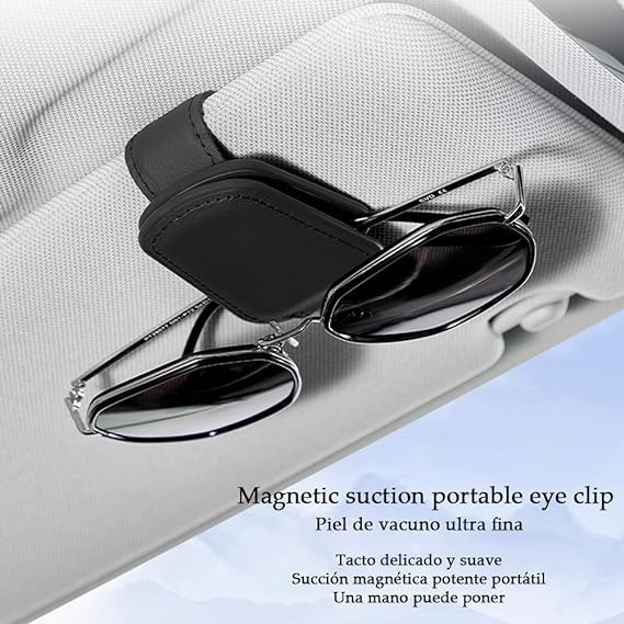 AKASENKO Soporte magnético de Piel para anteojos de Sol para Coche, Clip magnético para Colgar anteojos para Visera de Coche, Adecuado para Diferentes tamaños de Vasos，Accesorios de Coche (Negro) Marca: AKASENKO