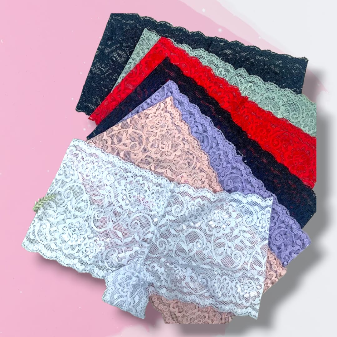 Set 6 calzones cacheteros con encaje para mujer, talla mediana, color/modelo aleatorio.