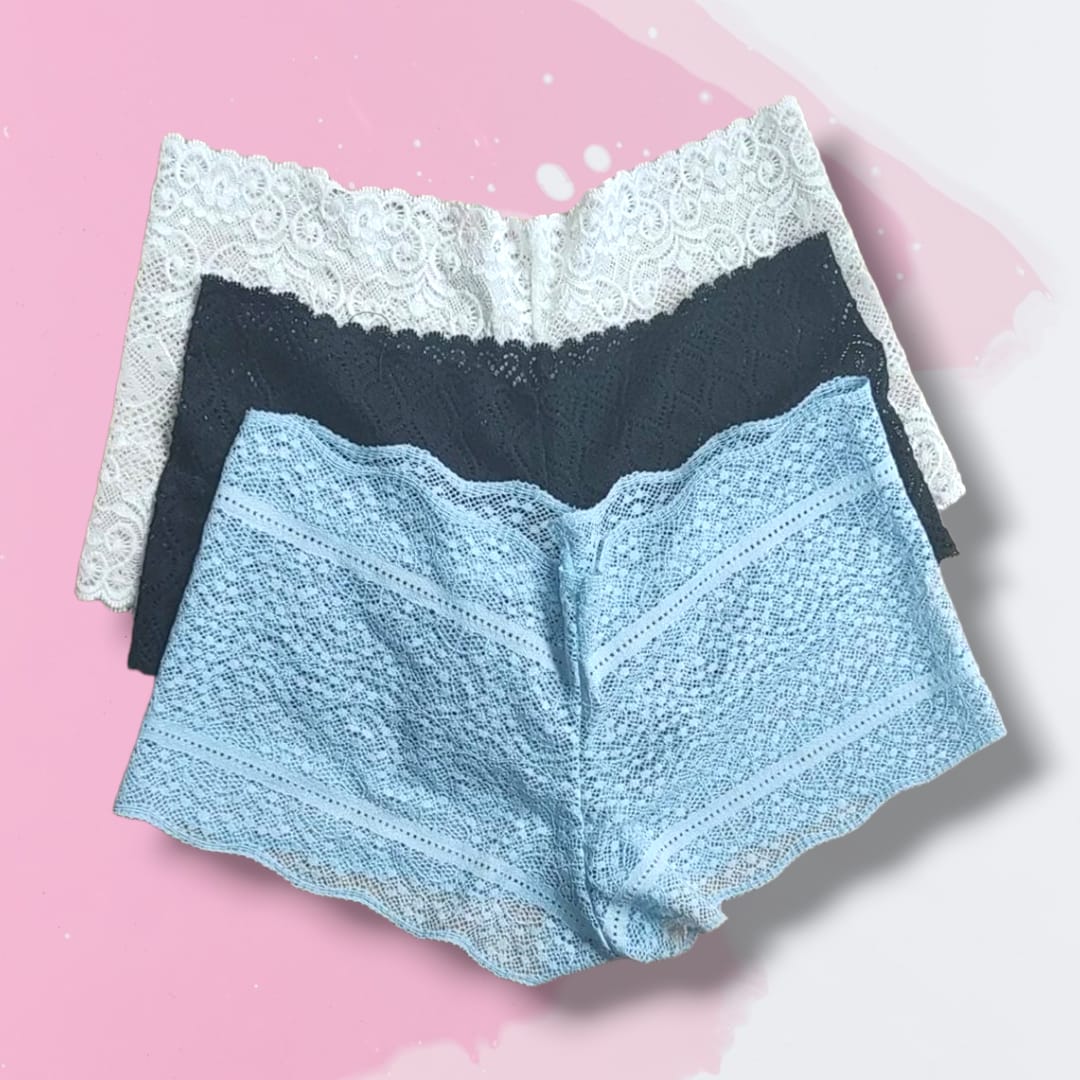 Set 6 calzones cacheteros con encaje para mujer, talla mediana, color/modelo aleatorio.