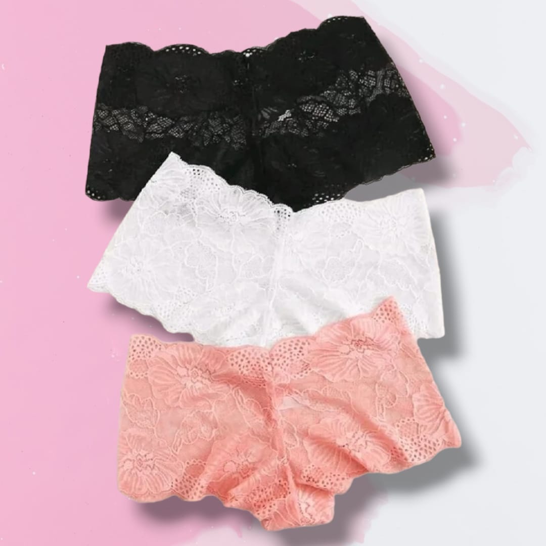 Set 6 calzones cacheteros con encaje para mujer, talla mediana, color/modelo aleatorio.