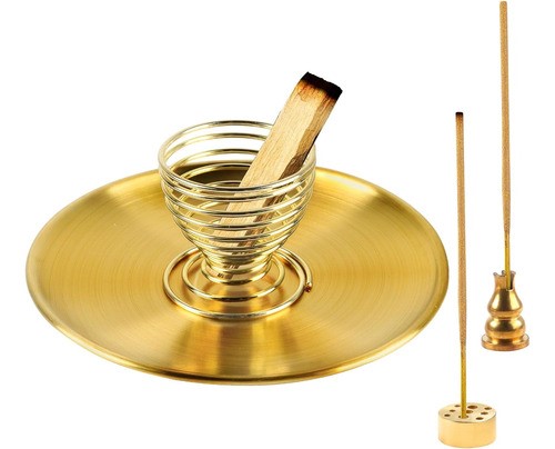 "Quemador De Incienso Palo Santo Porta Incienso Con Cenicero Dorado "