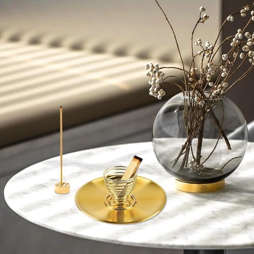 "Quemador De Incienso Palo Santo Porta Incienso Con Cenicero Dorado "