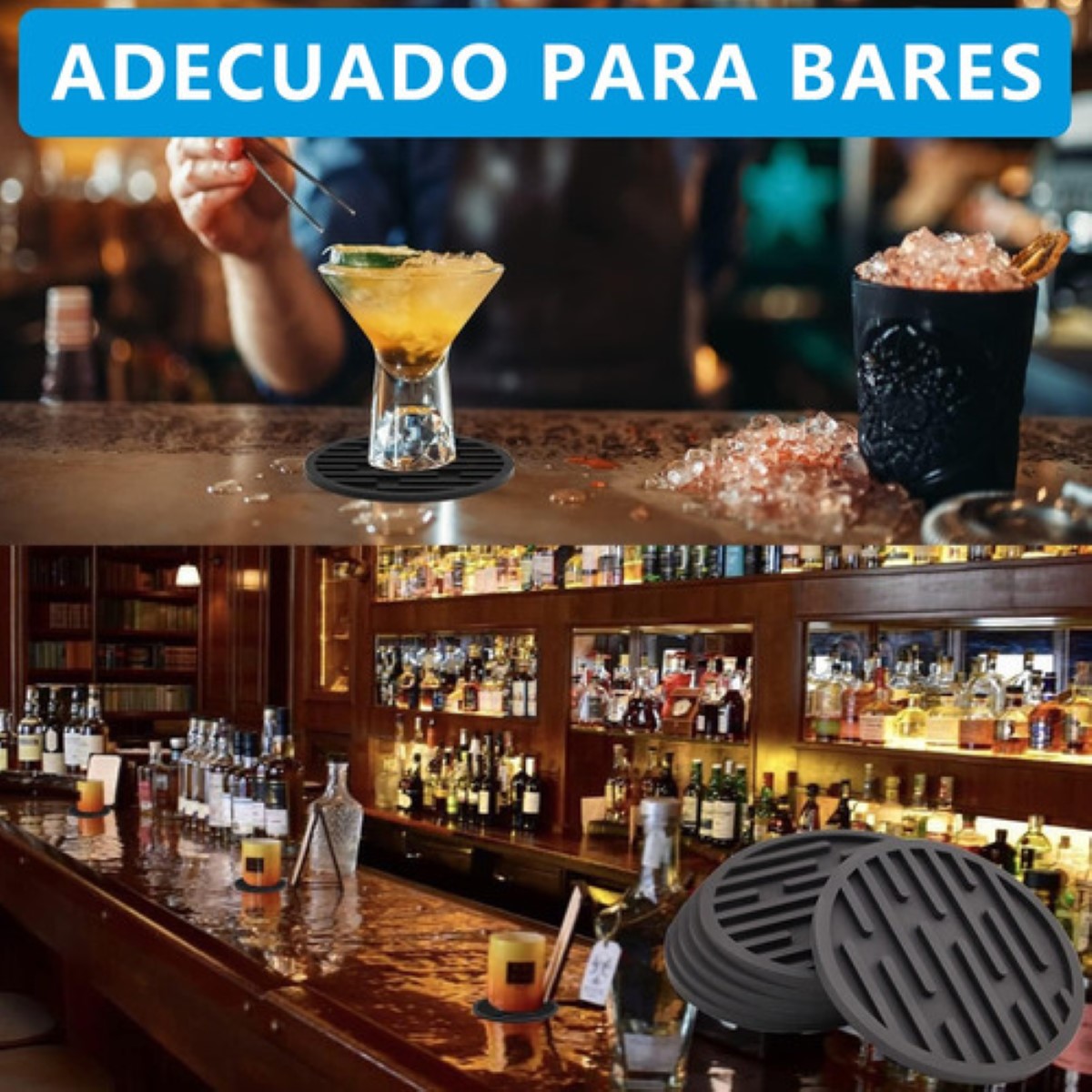 "8 Portavasos Para Mesa De Silicona Posavasos Negros Grandes "