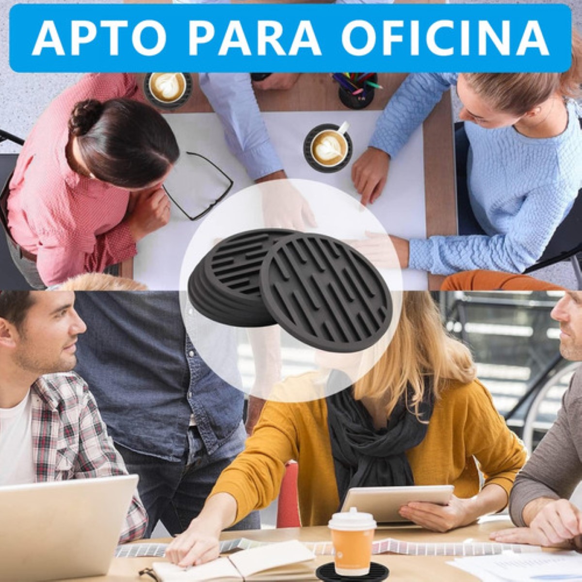 "8 Portavasos Para Mesa De Silicona Posavasos Negros Grandes "