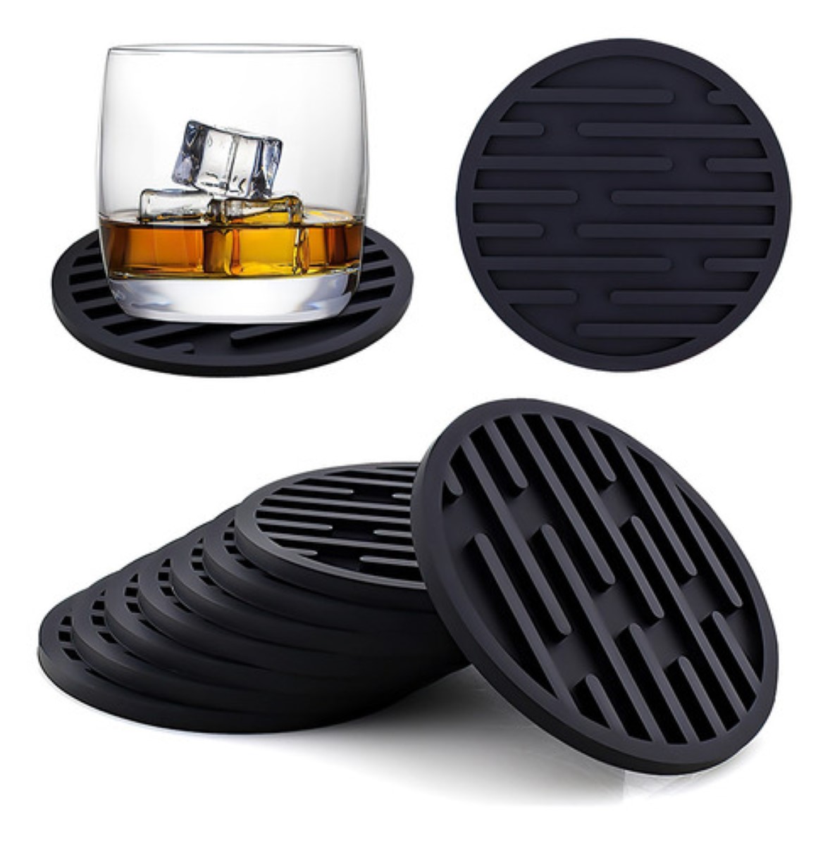 "8 Portavasos Para Mesa De Silicona Posavasos Negros Grandes "