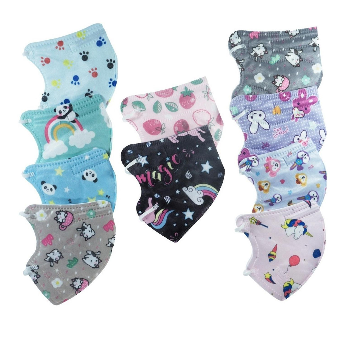 10 Cubrebocas kn95 Infantil Certificado, con 4 capas de protección, Edad sugerida 4 a 10 años. Mascarilla fabricada en  polipropileno, algodon y elástico, desechable.