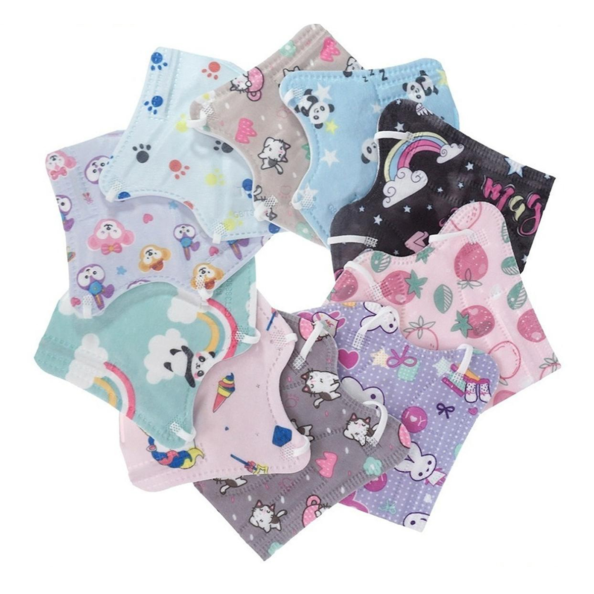 10 Cubrebocas kn95 Infantil Certificado, con 4 capas de protección, Edad sugerida 4 a 10 años. Mascarilla fabricada en  polipropileno, algodon y elástico, desechable.