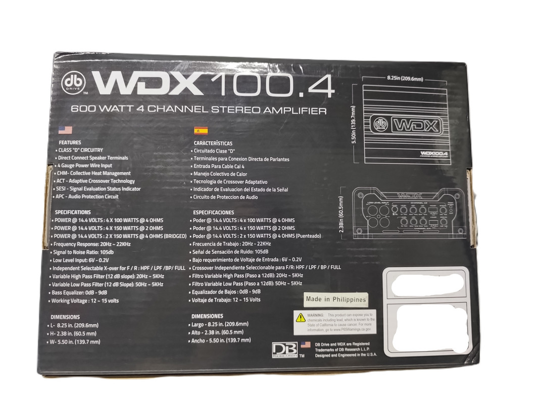 Amplificador Mini 4 Canales DB Drive Wdx100.4 600W Clase D.