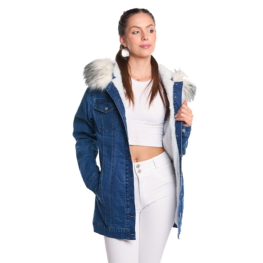 Chamarra De Mezclilla Mujer Con Peluche Chamarra Larga Chamarra