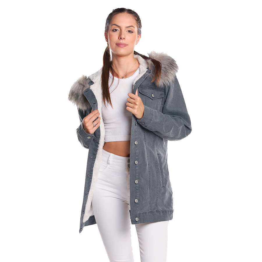 Mezclilla Chamarra Con Gorro De Peluche Chamarra Mezclilla Con