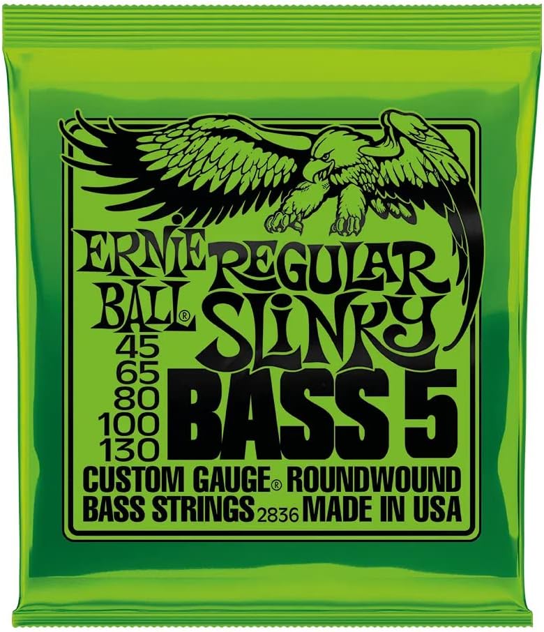 Ernie Ball Regular Slinky - Cuerdas para bajo eléctrico de 5 cuerdas, entorchado de níquel, calibre 45-130