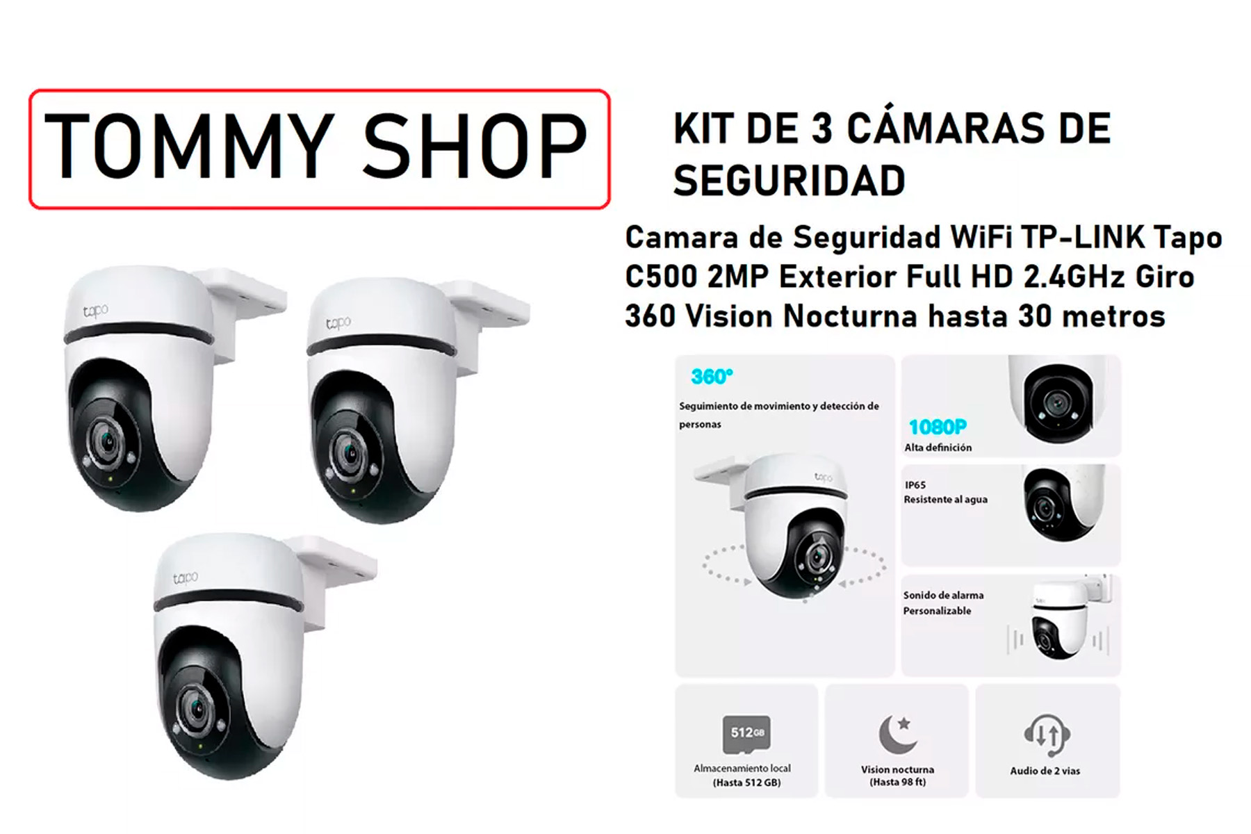 Kit 3 Camaras De Seguridad Wifi Tp-link Tapo C500 2mp Mayore