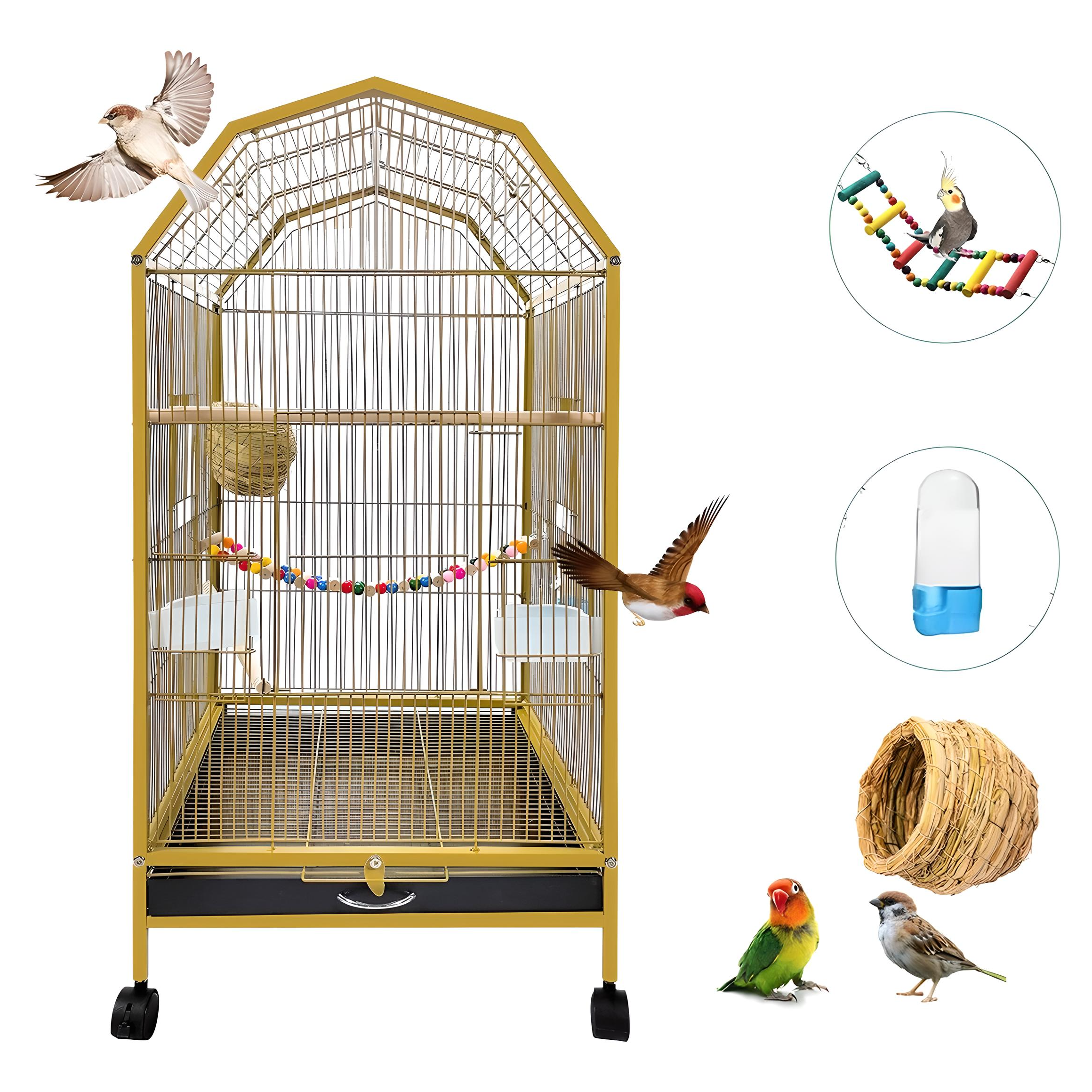 Jaula Para Pájaro Aves Canario Perico Australianos Dorada