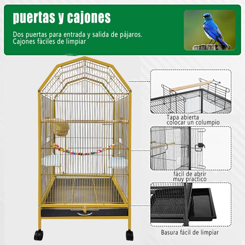 Jaula Para Pájaro Aves Canario Perico Australianos Dorada