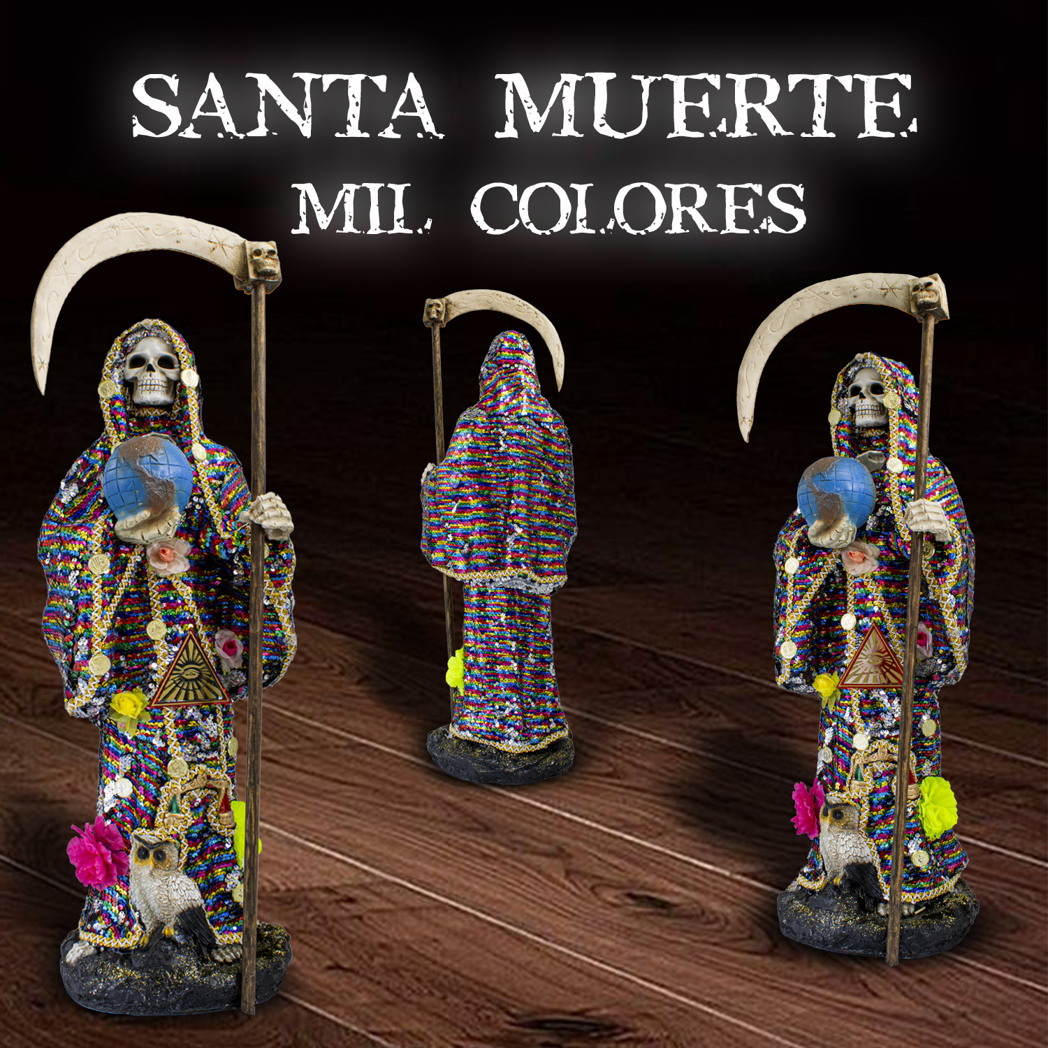 Santa Muerte Manto Magico Mil Colores 70 Cm Vestida