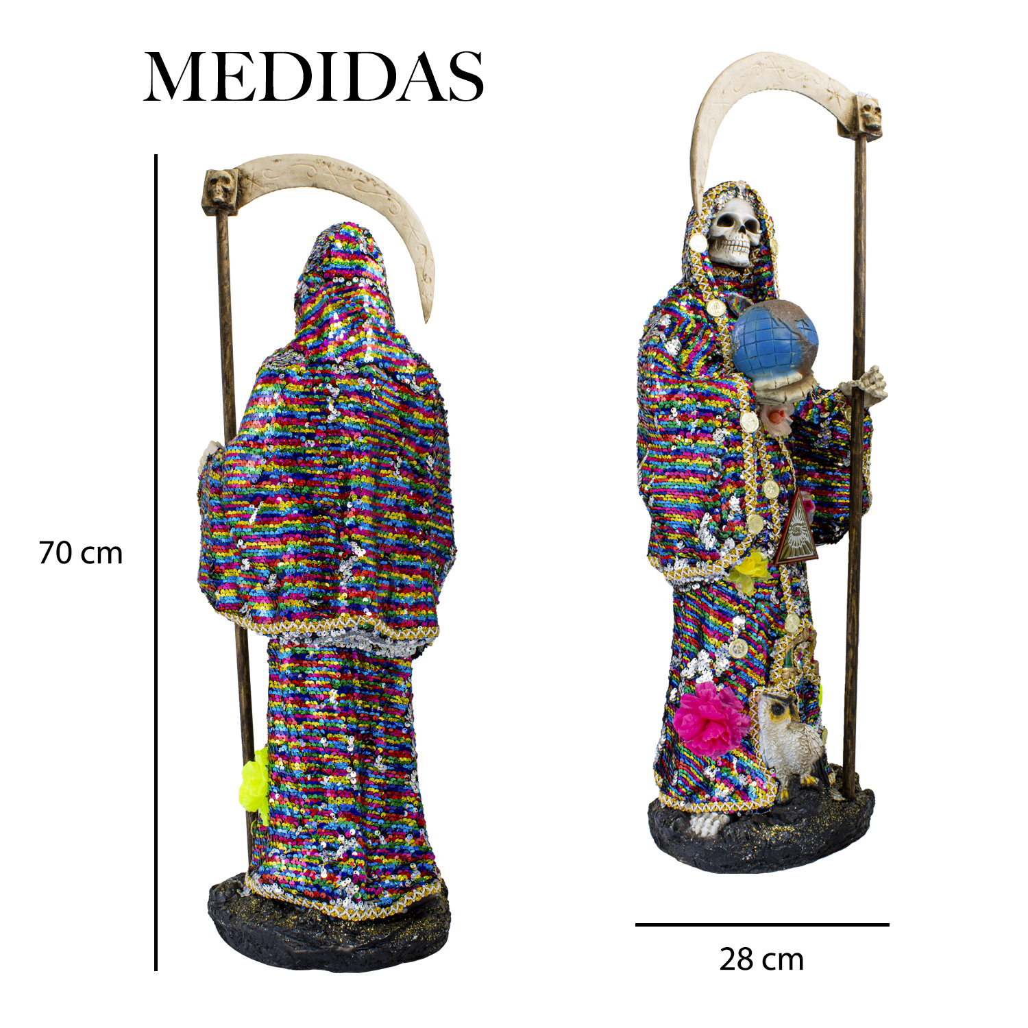 Santa Muerte Manto Magico Mil Colores 70 Cm Vestida