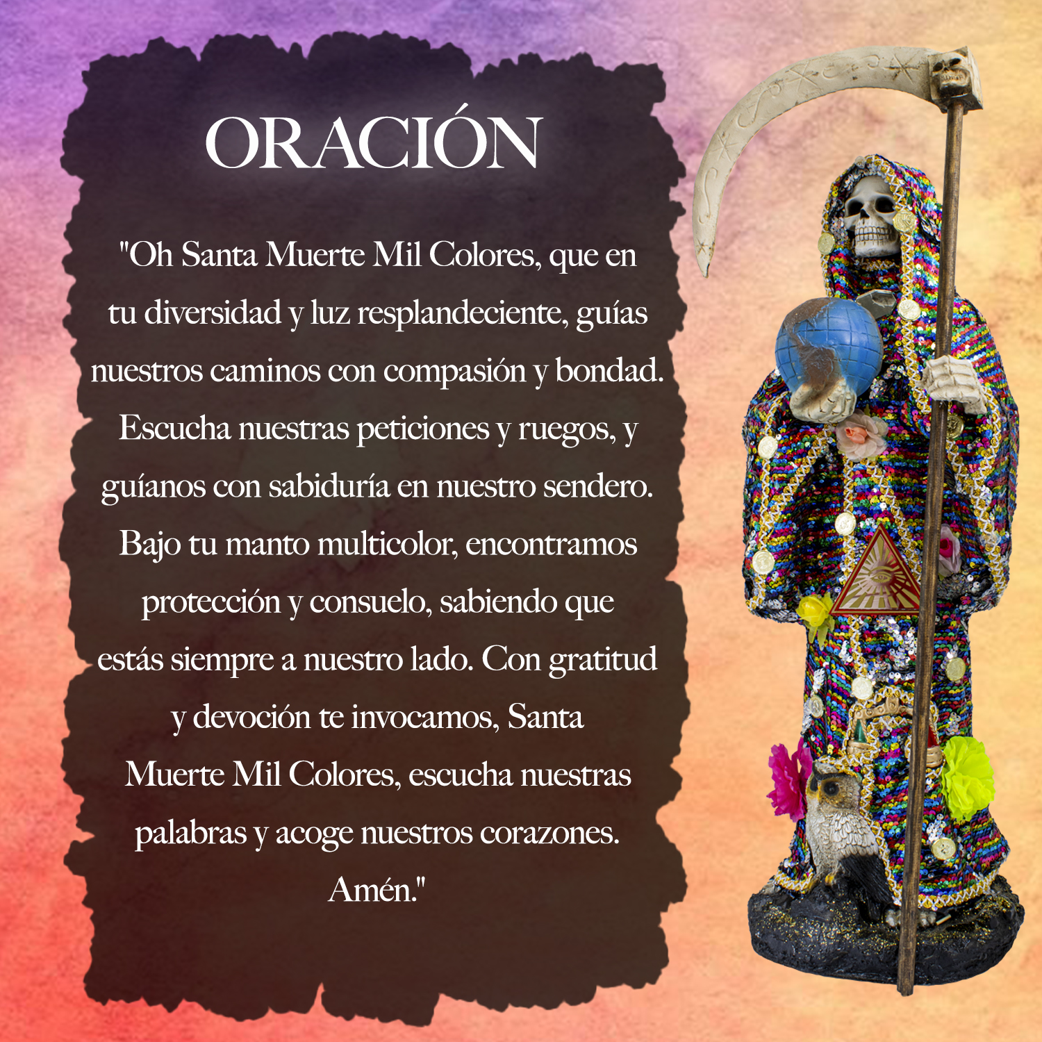 Santa Muerte Manto Magico Mil Colores 70 Cm Vestida