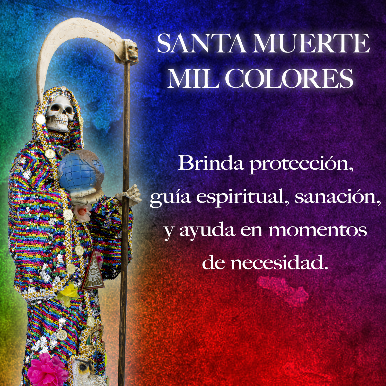 Santa Muerte Manto Magico Mil Colores 70 Cm Vestida
