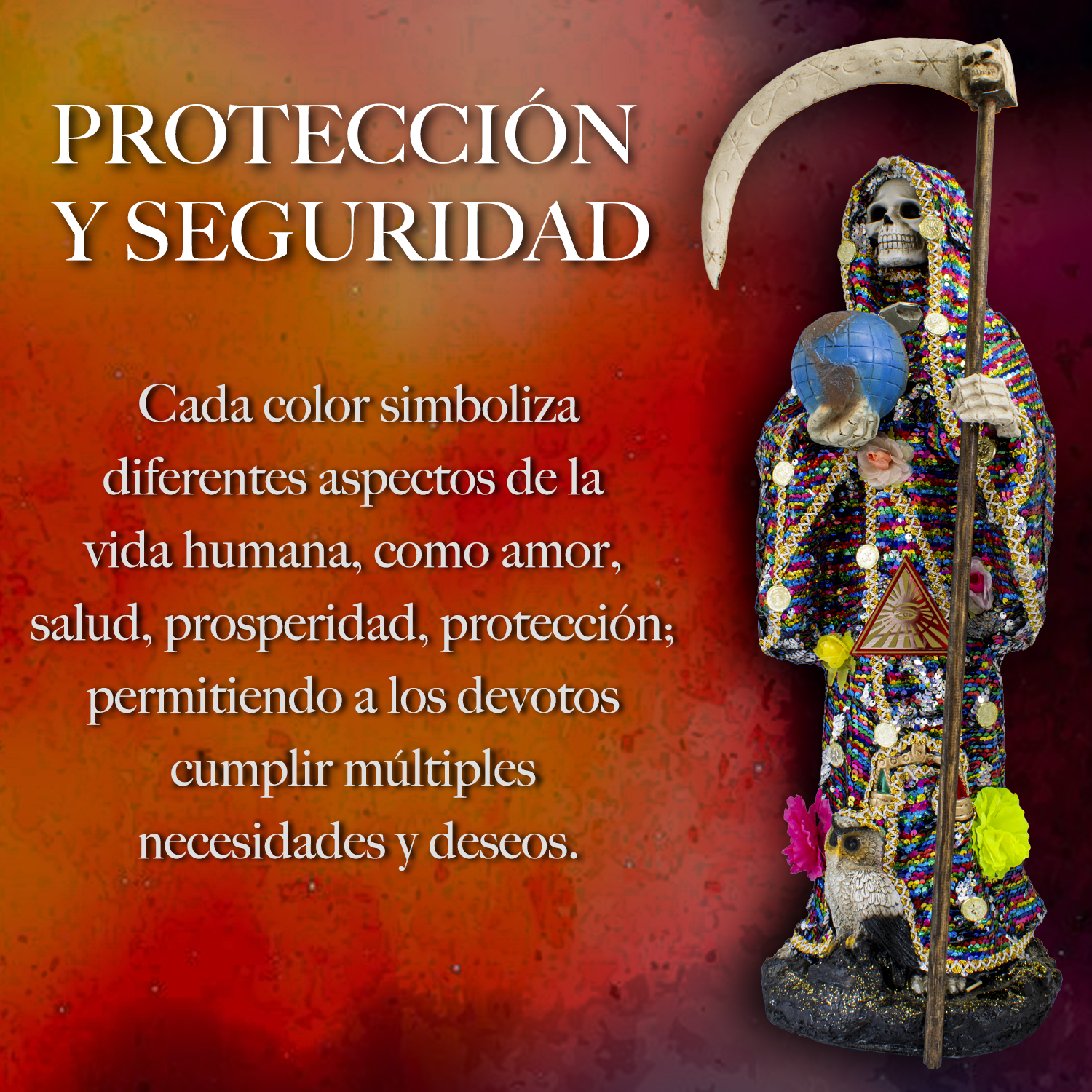 Santa Muerte Manto Magico Mil Colores 70 Cm Vestida