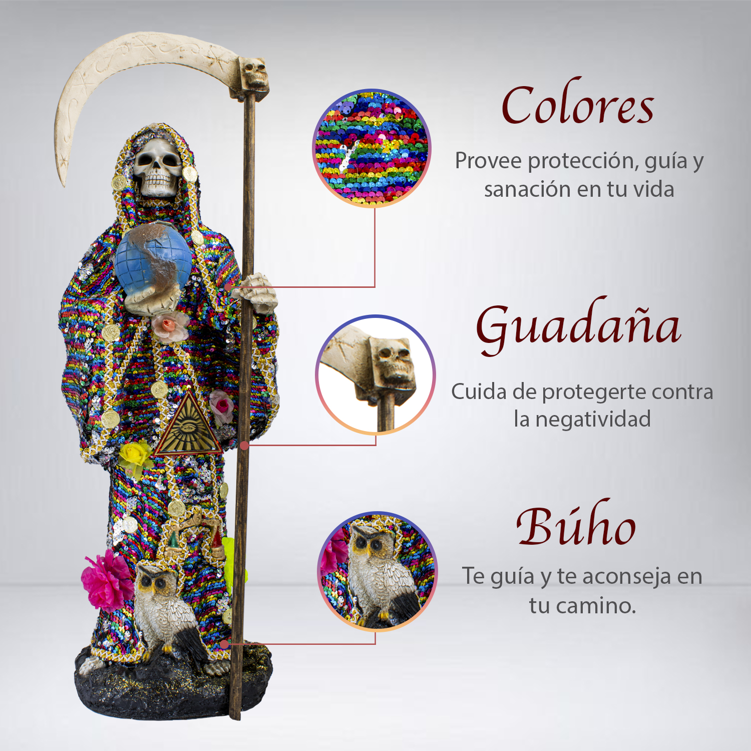 Santa Muerte Manto Magico Mil Colores 70 Cm Vestida