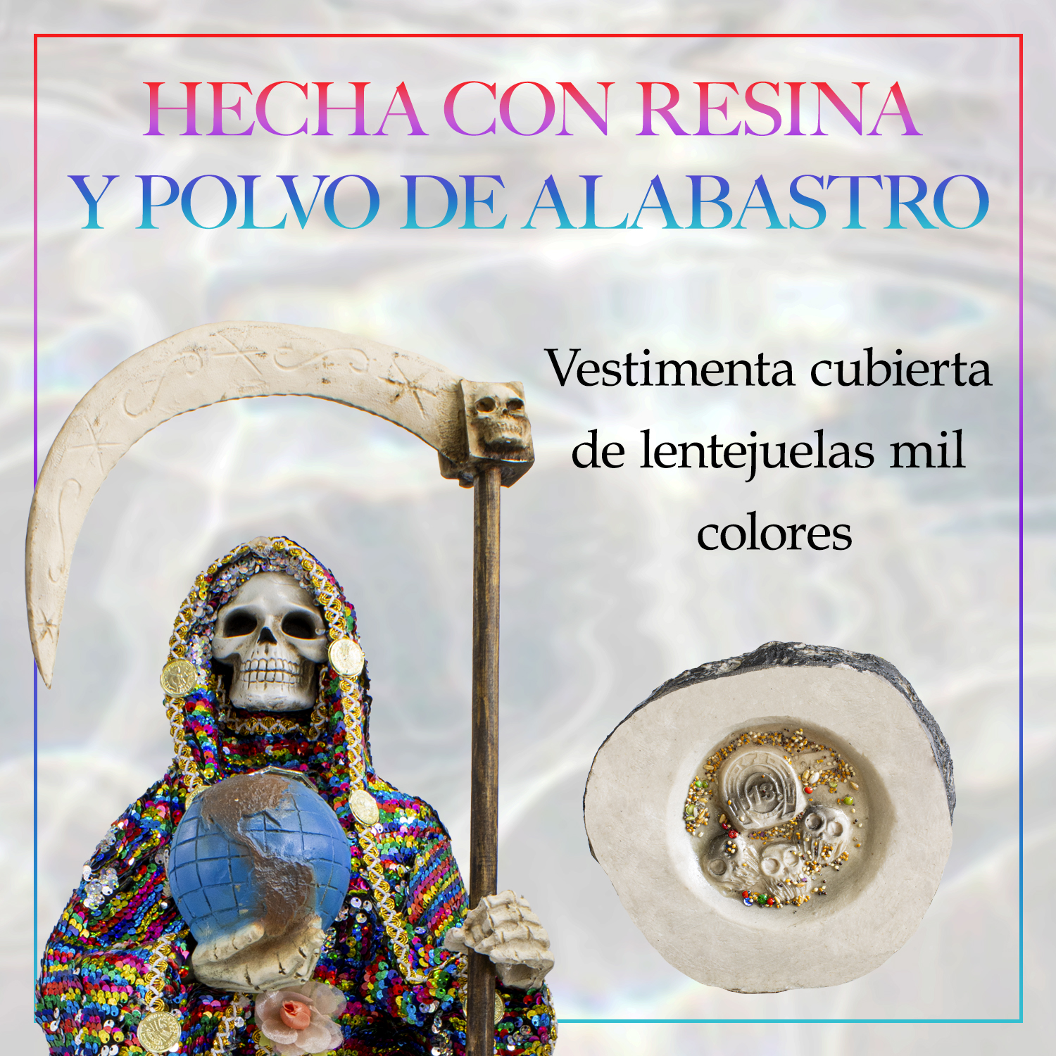 Santa Muerte Manto Magico Mil Colores 70 Cm Vestida