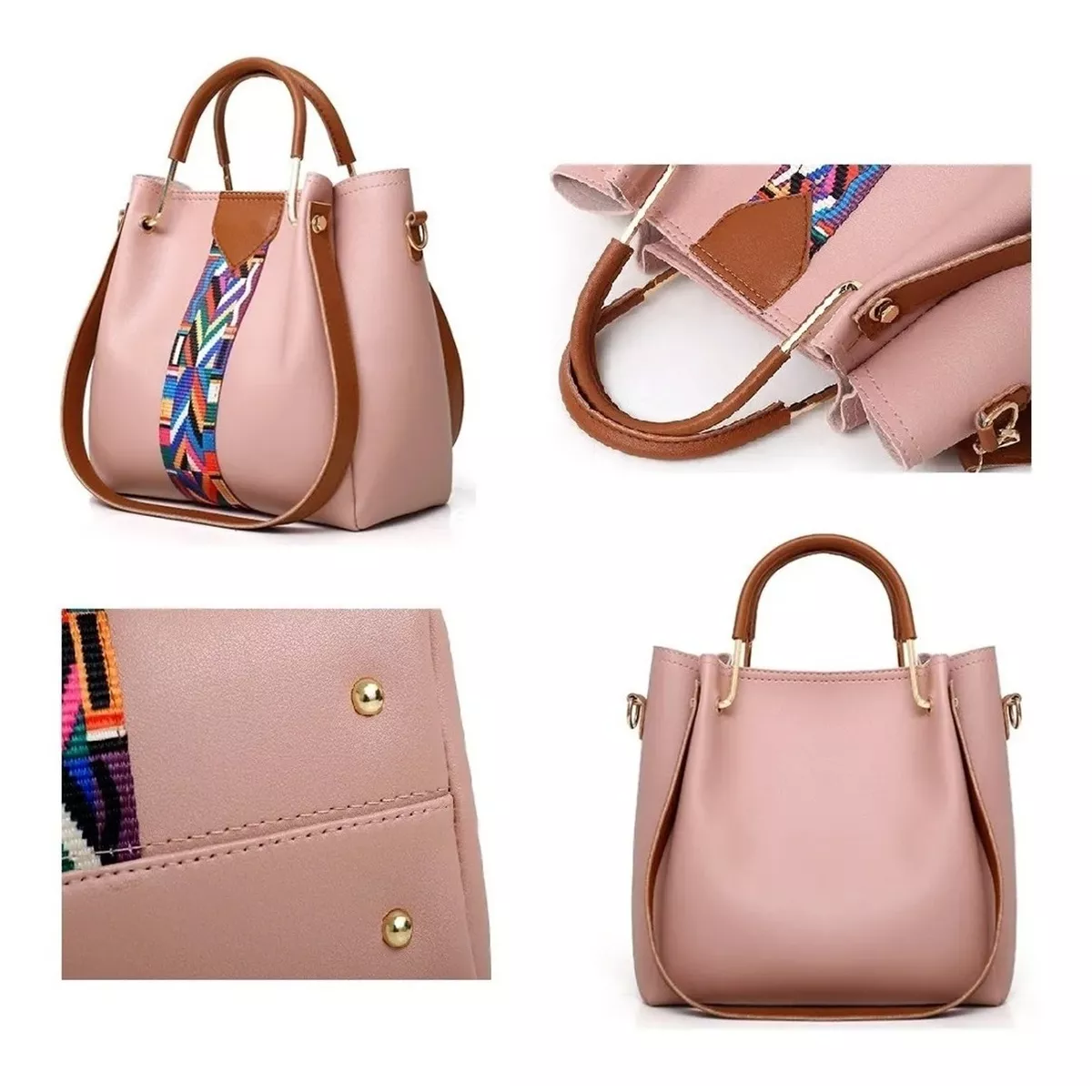 Set 4 Bolsas Mujer Moda Dama Crossbody Cosmetiquera Correa