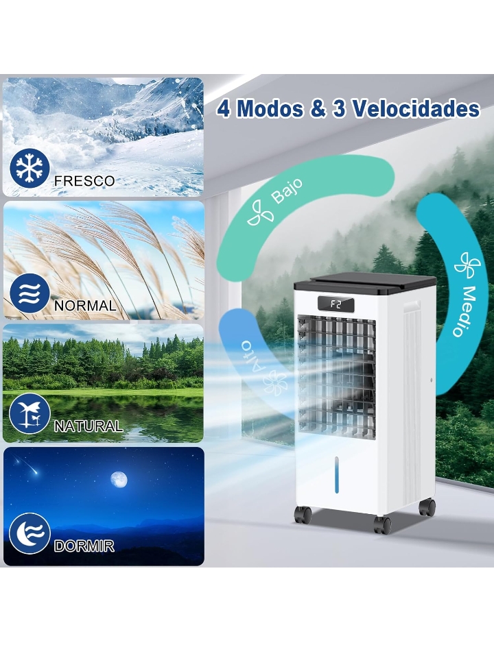 Enfriador humidificador evaporativo de aire portátil 4 modos 3 velocidades 