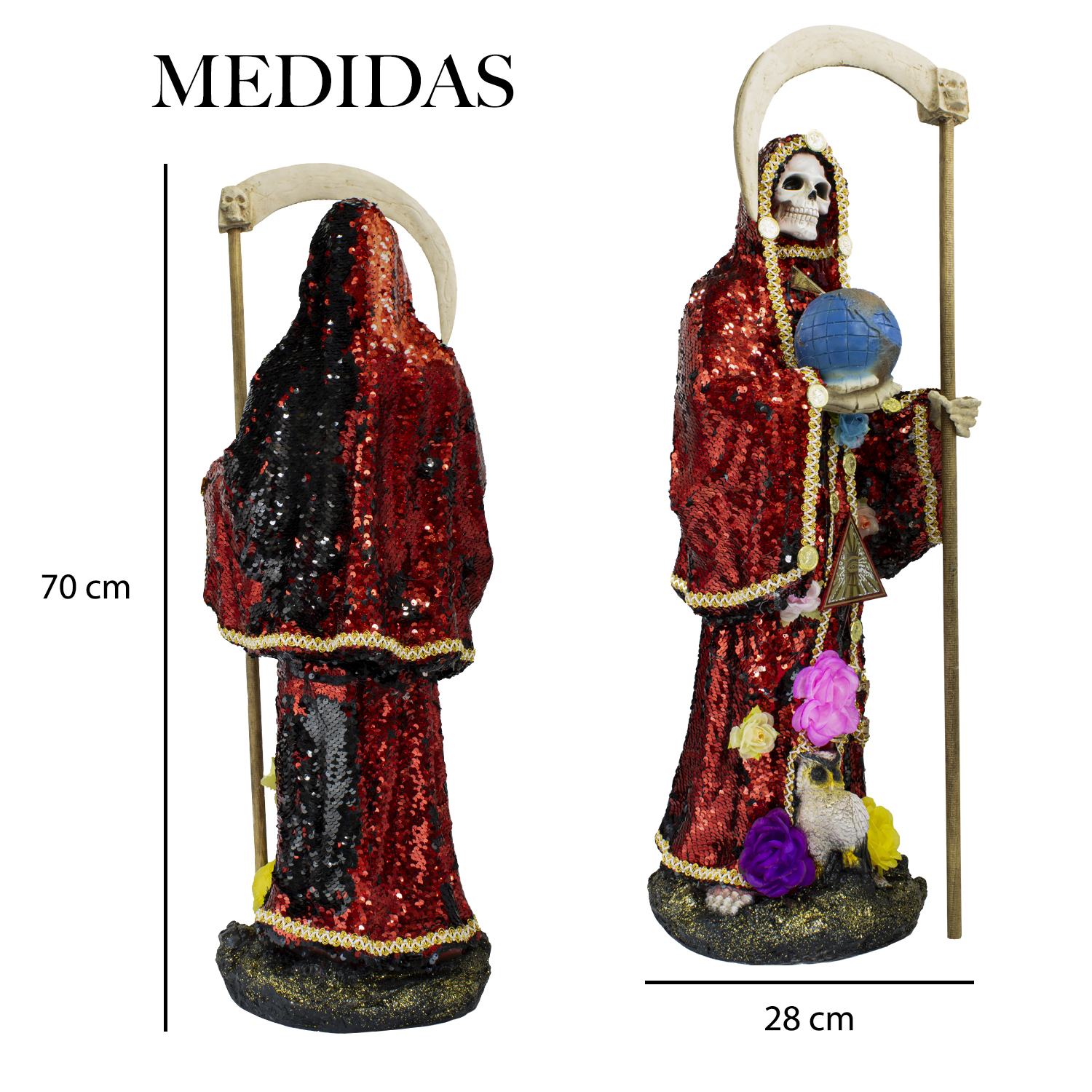 Santa Muerte Reversible 70 Cm Vestida Manto Magico
