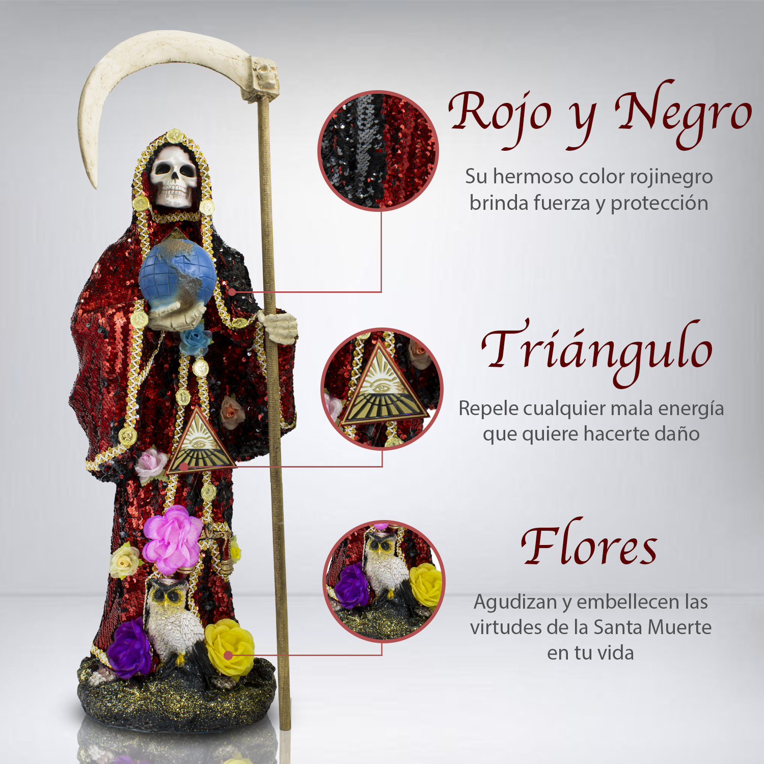 Santa Muerte Reversible 70 Cm Vestida Manto Magico