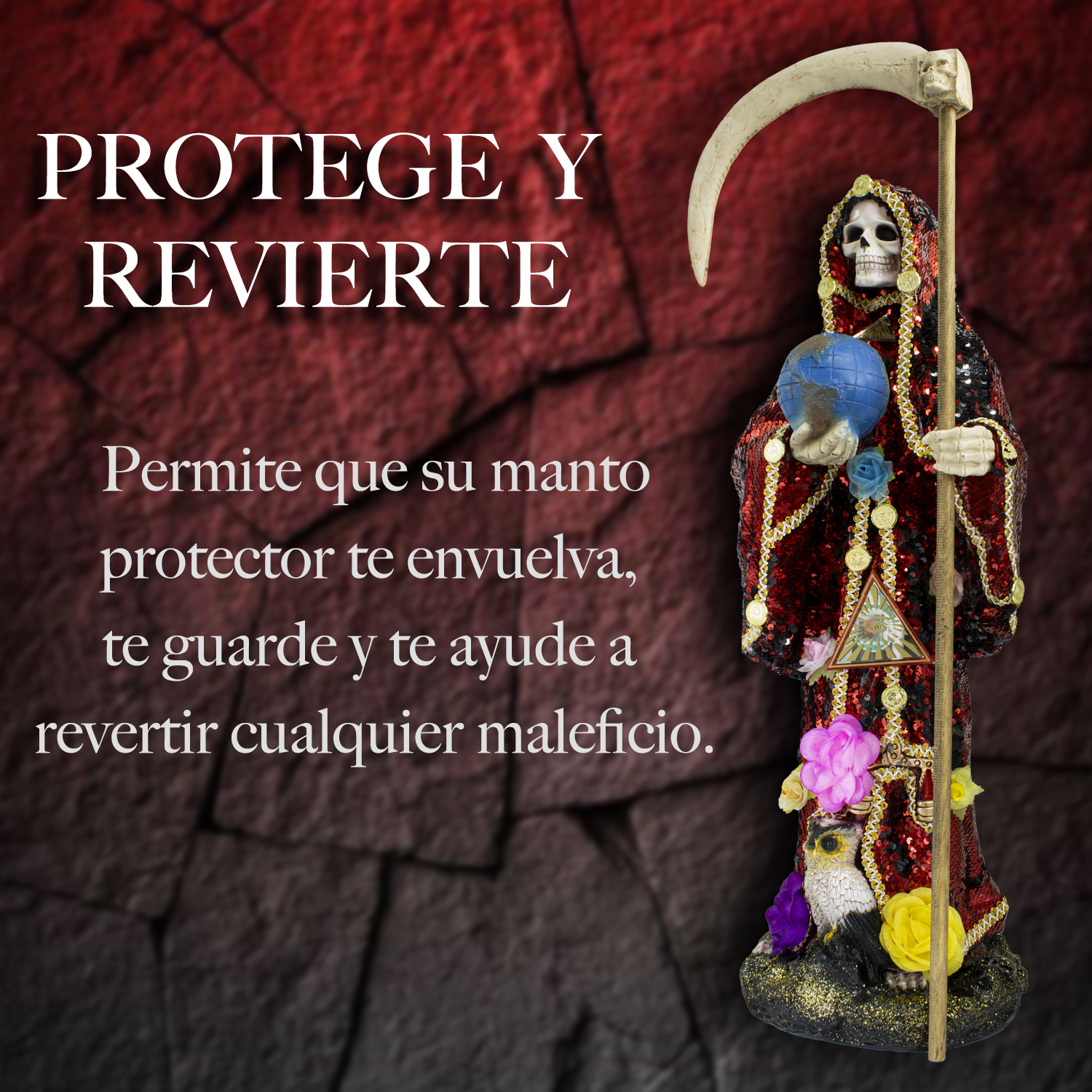 Santa Muerte Reversible 70 Cm Vestida Manto Magico