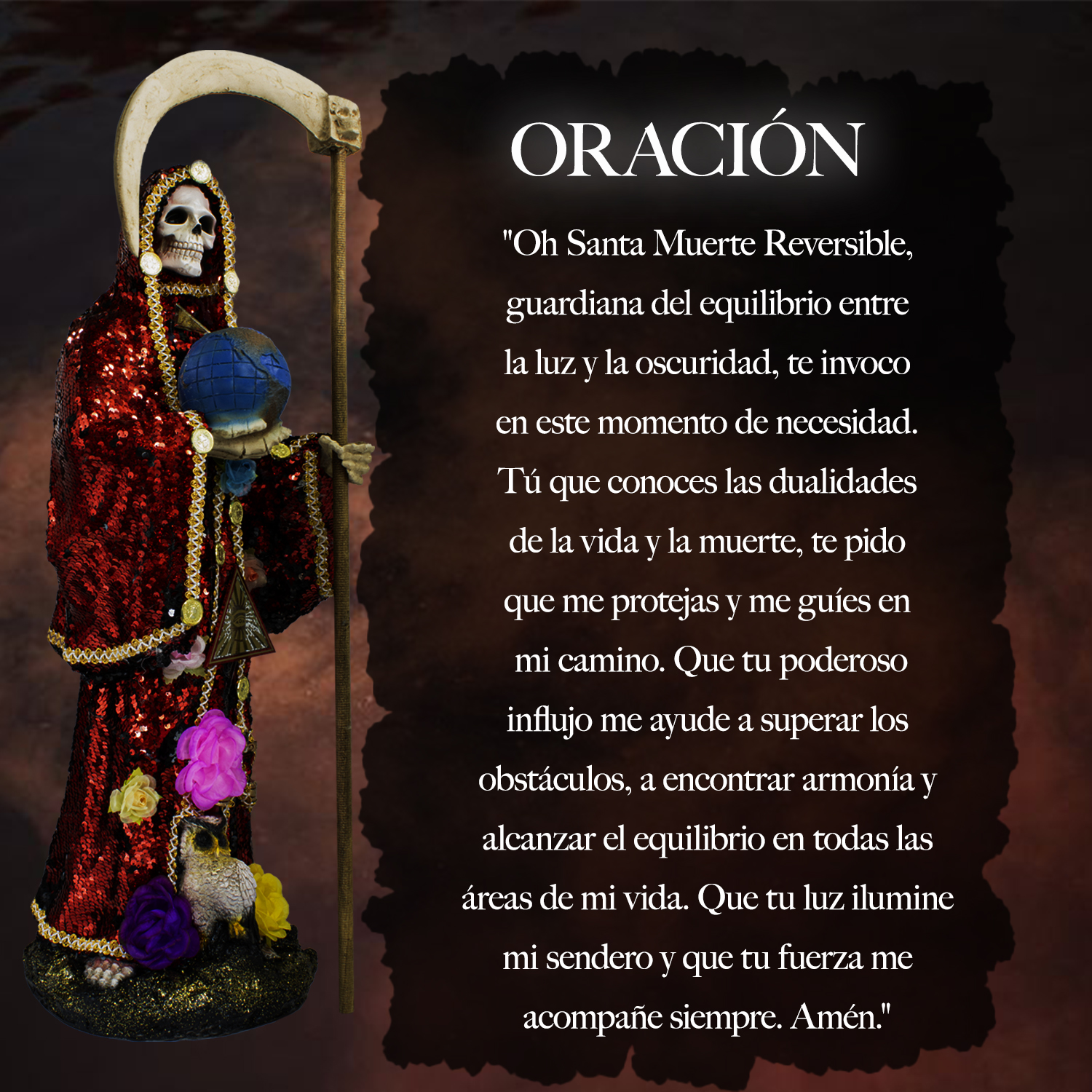 Santa Muerte Reversible 70 Cm Vestida Manto Magico