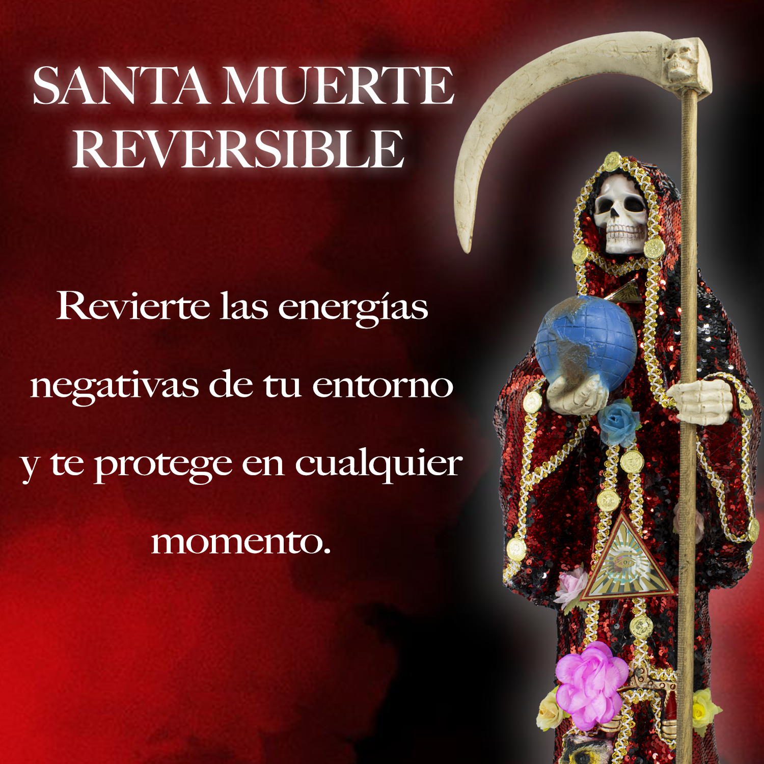 Santa Muerte Reversible 70 Cm Vestida Manto Magico