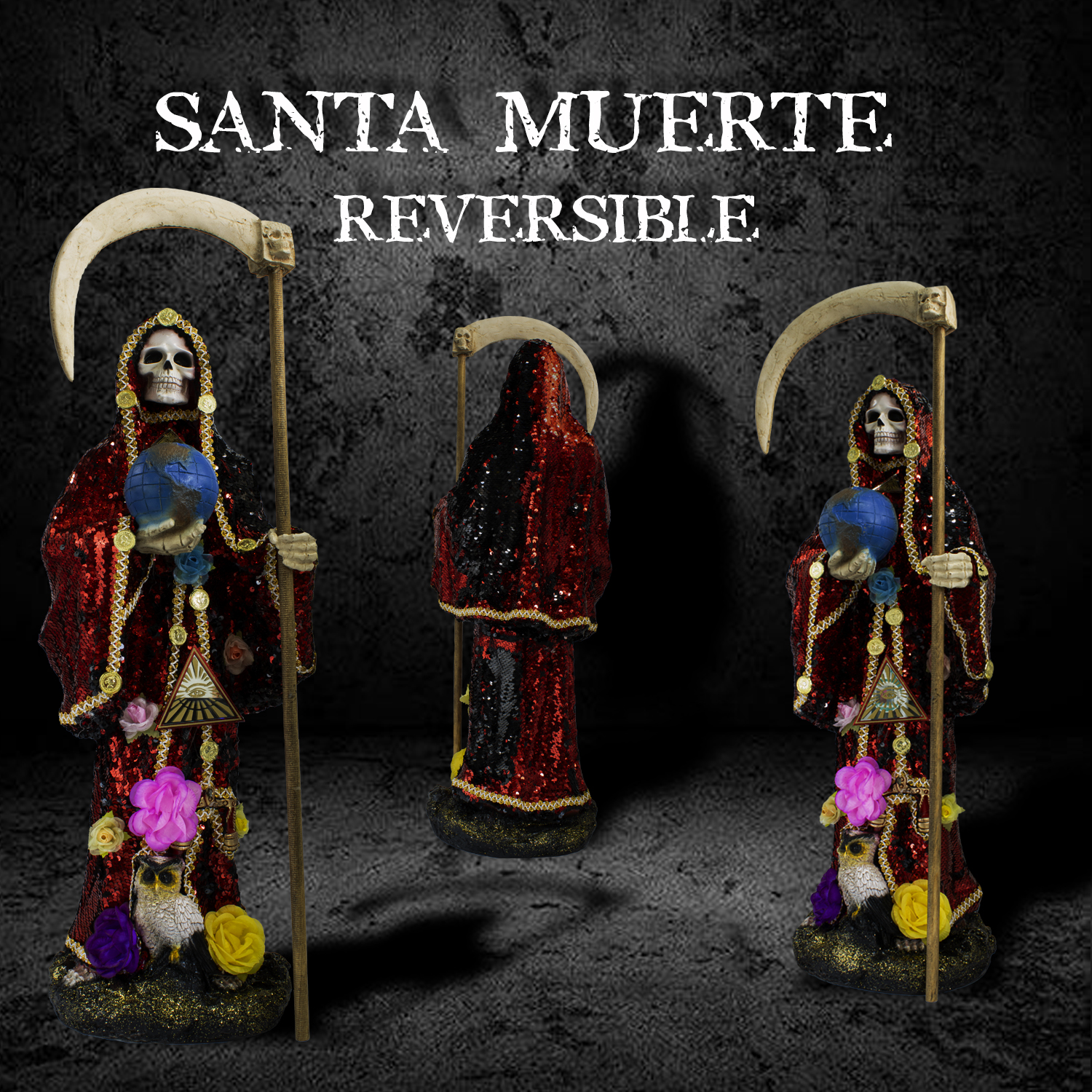 Santa Muerte Reversible 70 Cm Vestida Manto Magico
