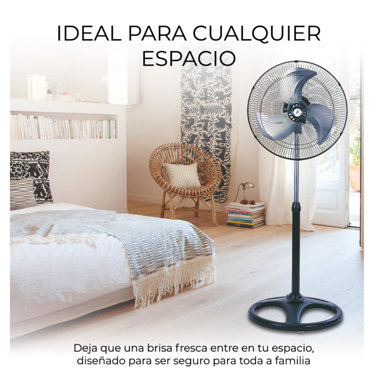 Ventilador de pie con 3 velocidades silencioso y giratorio 18" de diámetro