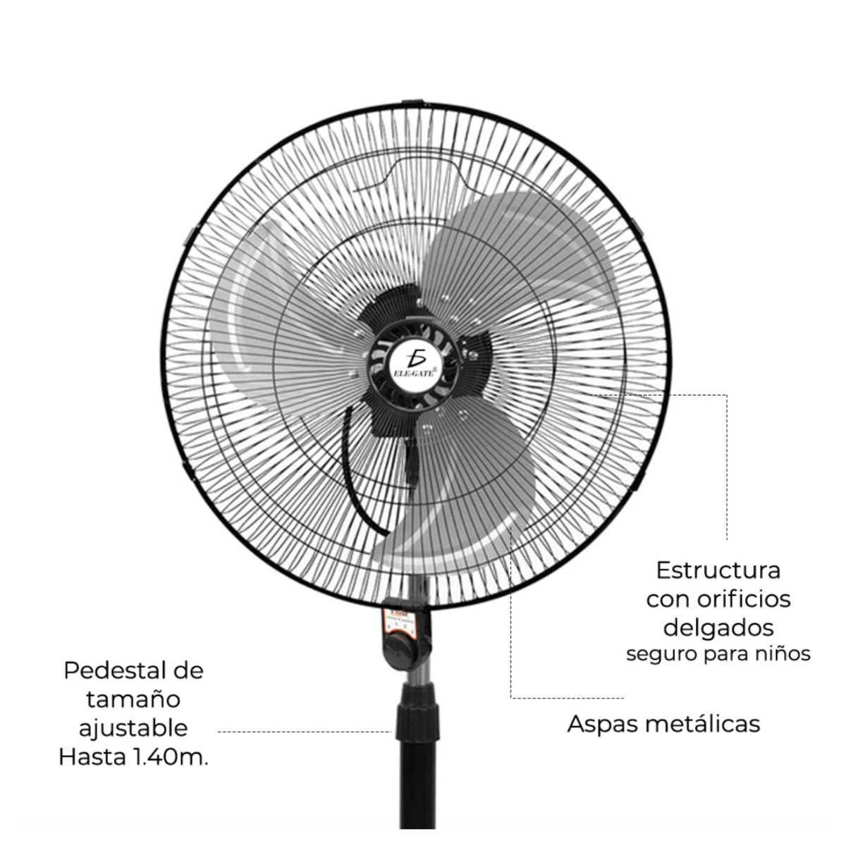 Ventilador de pie con 3 velocidades silencioso y giratorio 18" de diámetro