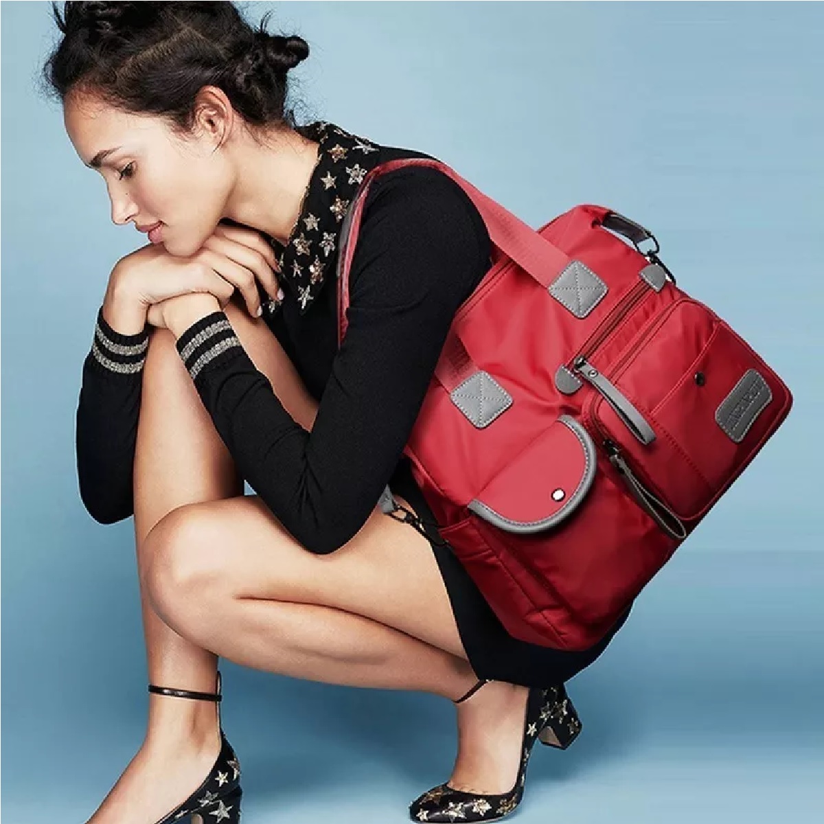 Bolso Bandolera Impermeable Con Bolsillos Para Mujer Rojo