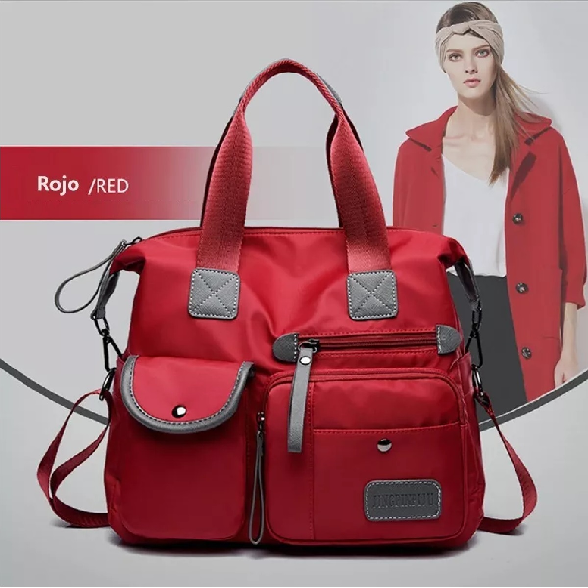 Bolso Bandolera Impermeable Con Bolsillos Para Mujer Rojo