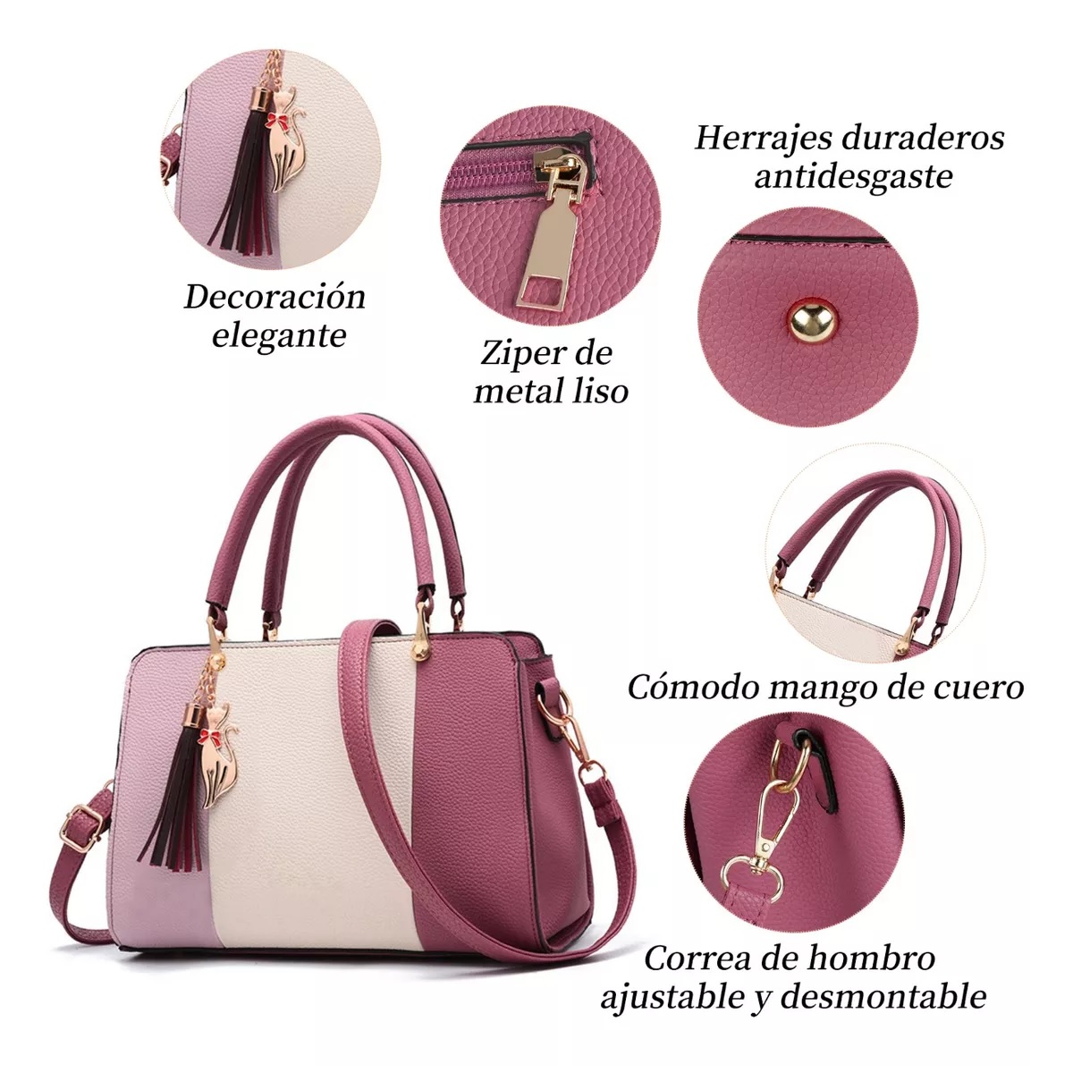 Bolsa Mujer Dama Moda Rosa Oscuro Gato