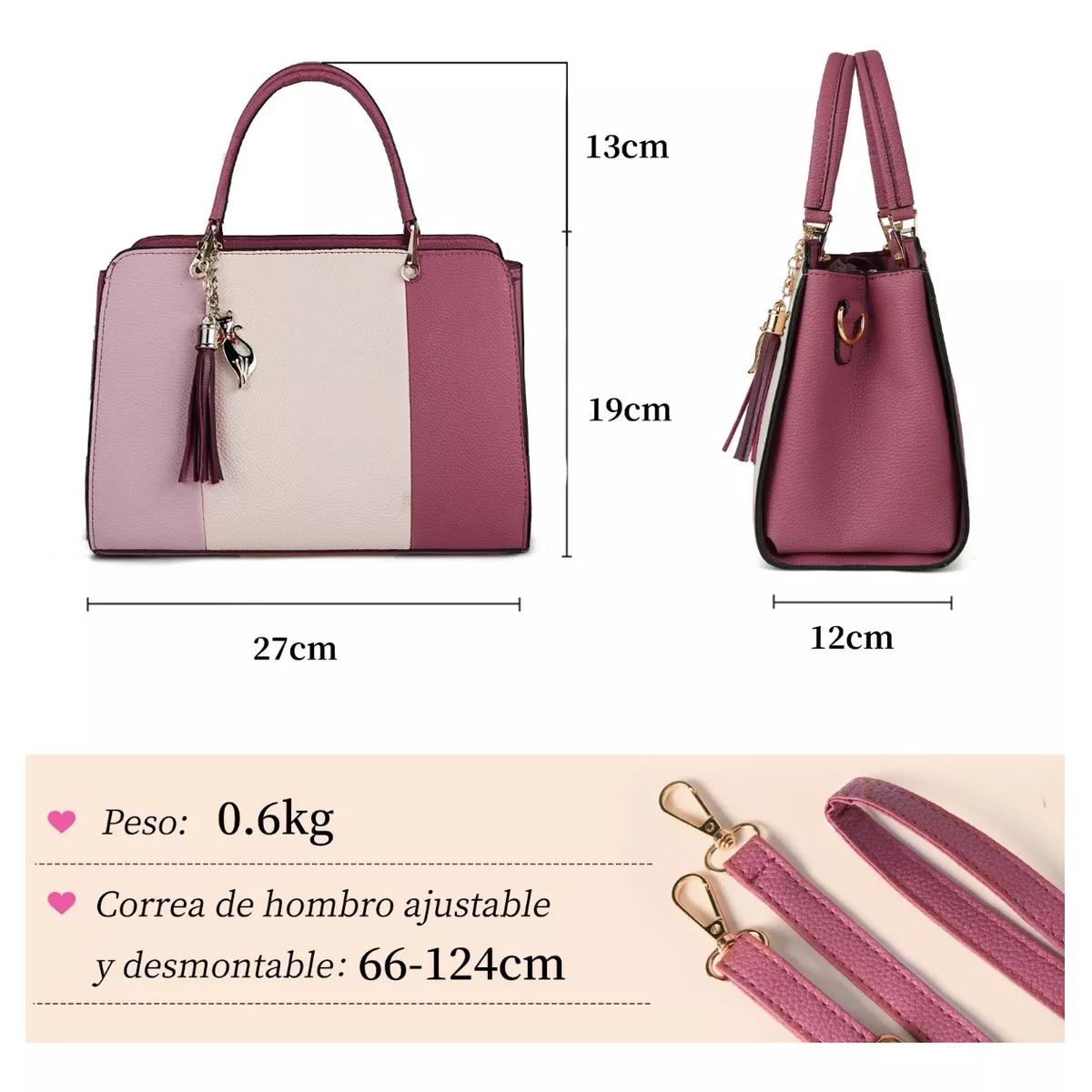 Bolsa Mujer Dama Moda Rosa Oscuro Gato