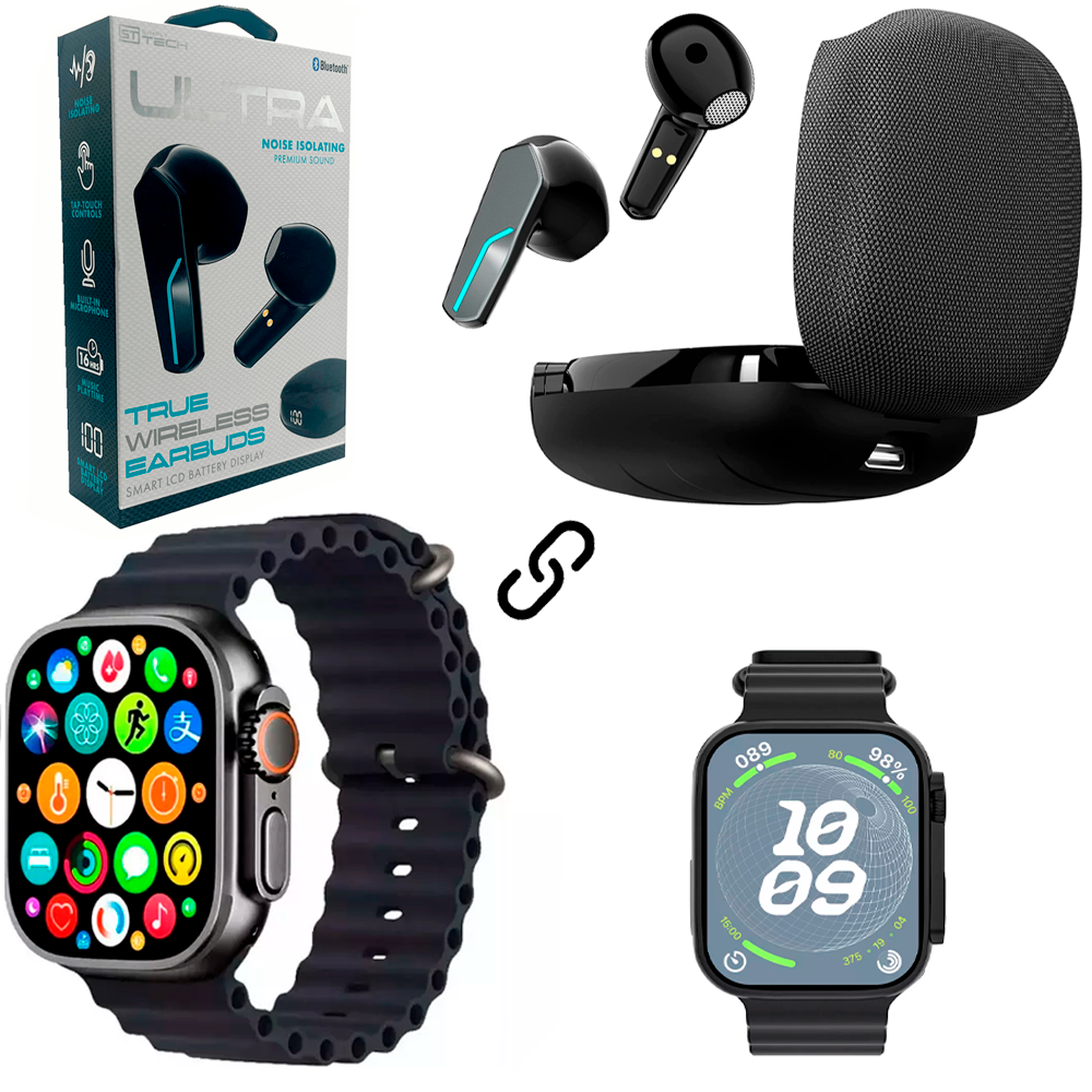 Audifonos Inalámbricos Ultra Controles Tactiles Bluetooth Mas Reloj inteligente Smartwatch Ultra