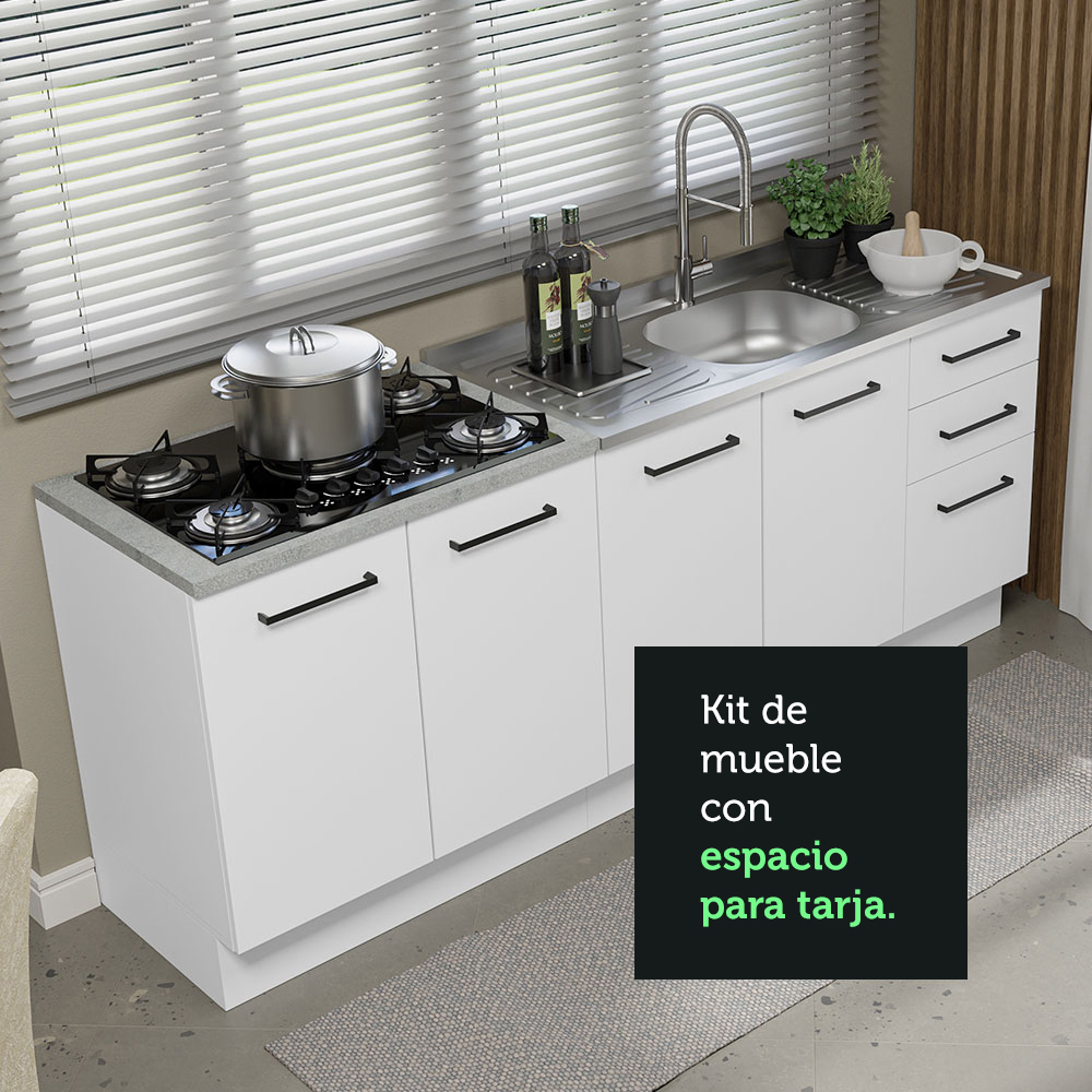 Mueble de Cocina 200cm Con Tarja Agata Blanco.