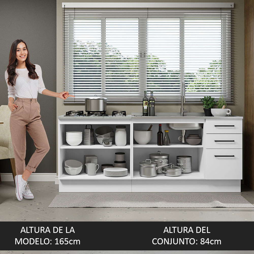 Mueble de Cocina 200cm Con Tarja Agata Blanco.