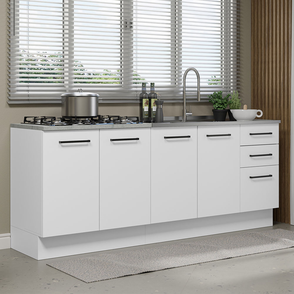 Mueble de Cocina 200cm Con Tarja Agata Blanco.