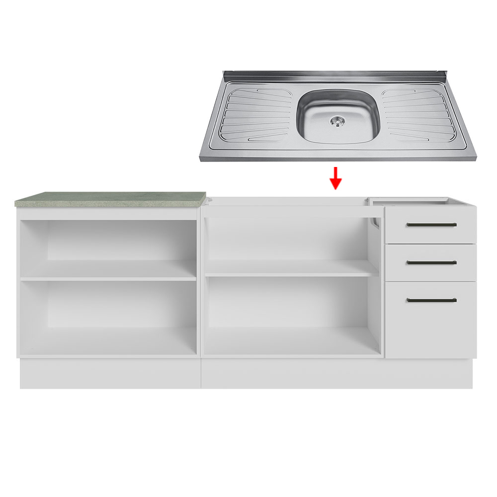Mueble de Cocina 200cm Con Tarja Agata Blanco.