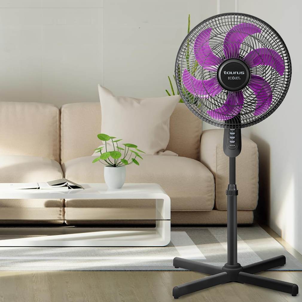 Ventilador de Pedestal de 16'' Taurus ECOJET Universe con 3 Velocidades y 6 Aspas, Negro.